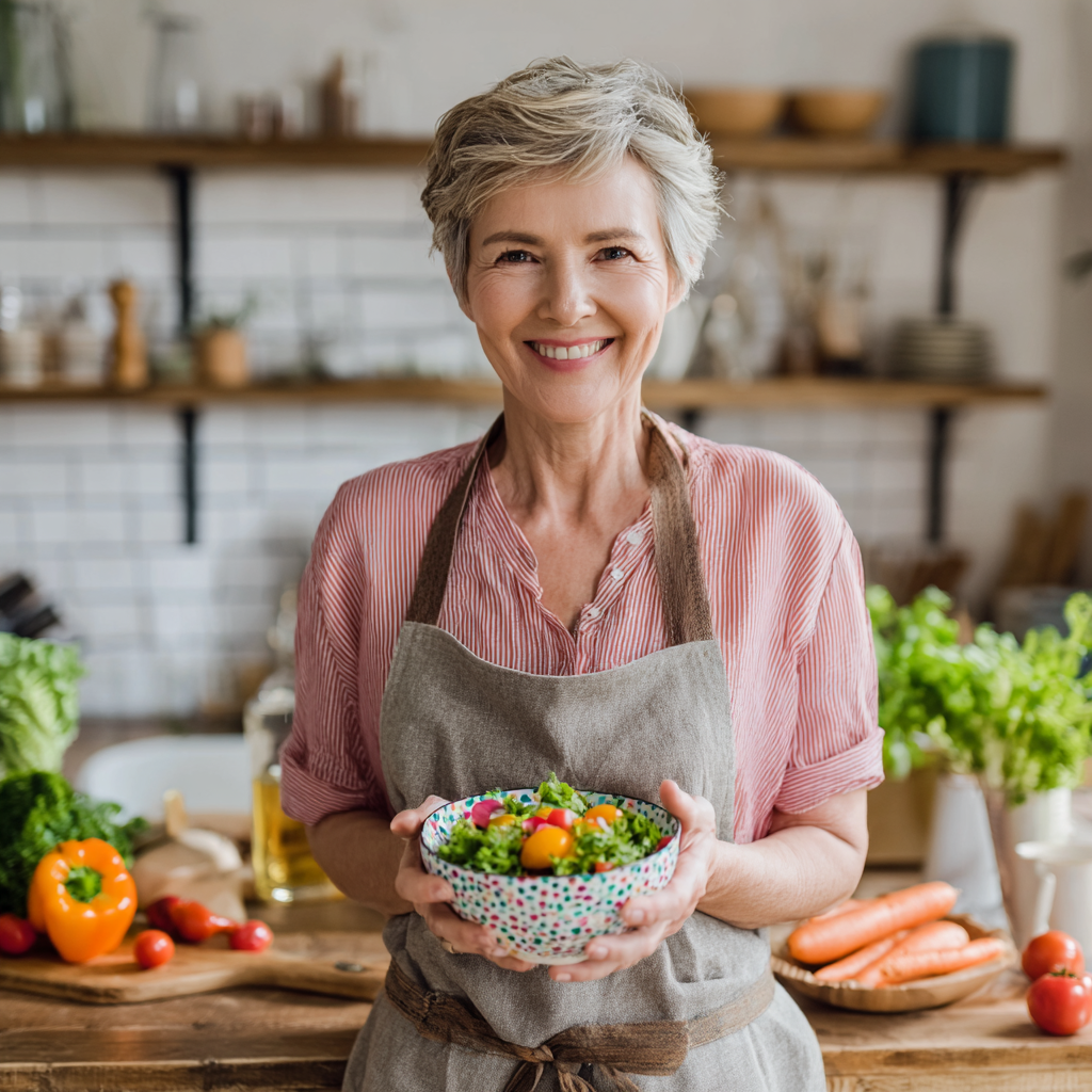 Happy Ukrainian family preparing healthy meal together in modern kitchen